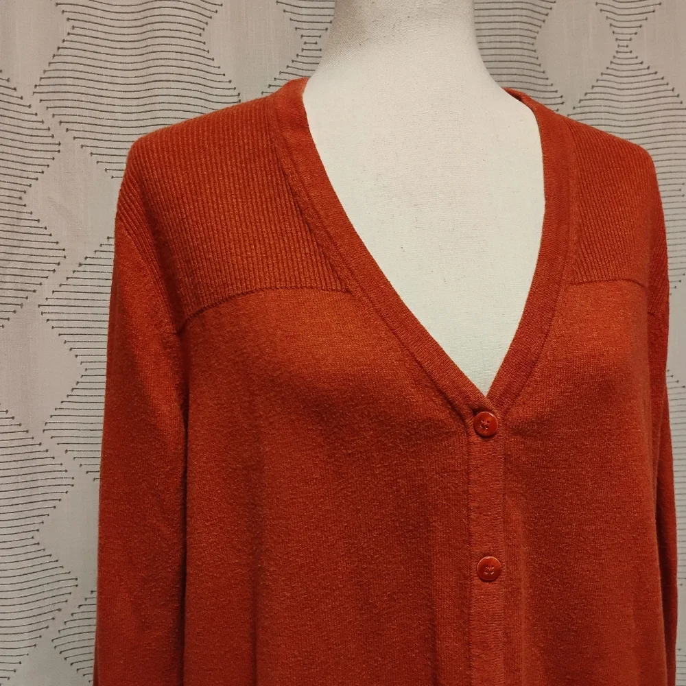 Eddie Bauer Women's Burnt Orange Cardigan Sweater Cotton Lambswool Size XL
